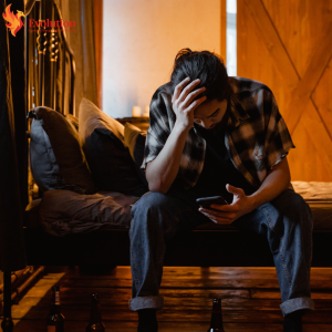 Man sitting on bed with head in hands, illustrating emotional pain and trauma response