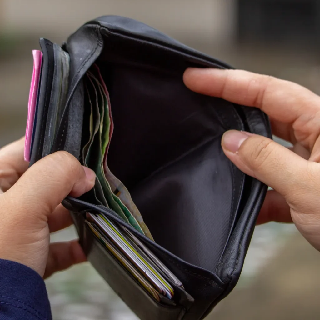 Financial anxiety empty wallet hopeful