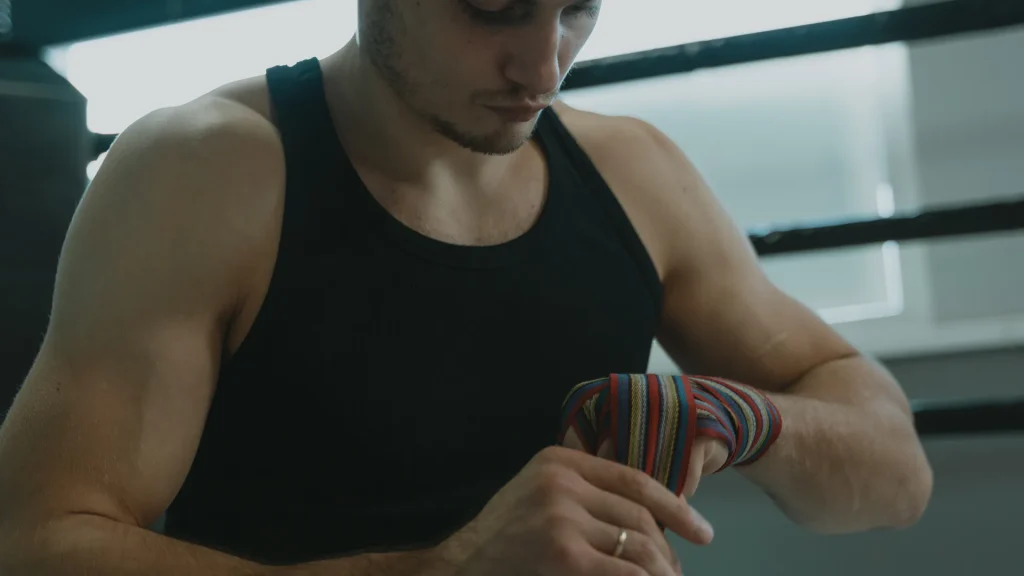 Immature warrior wrapping hands calm strength