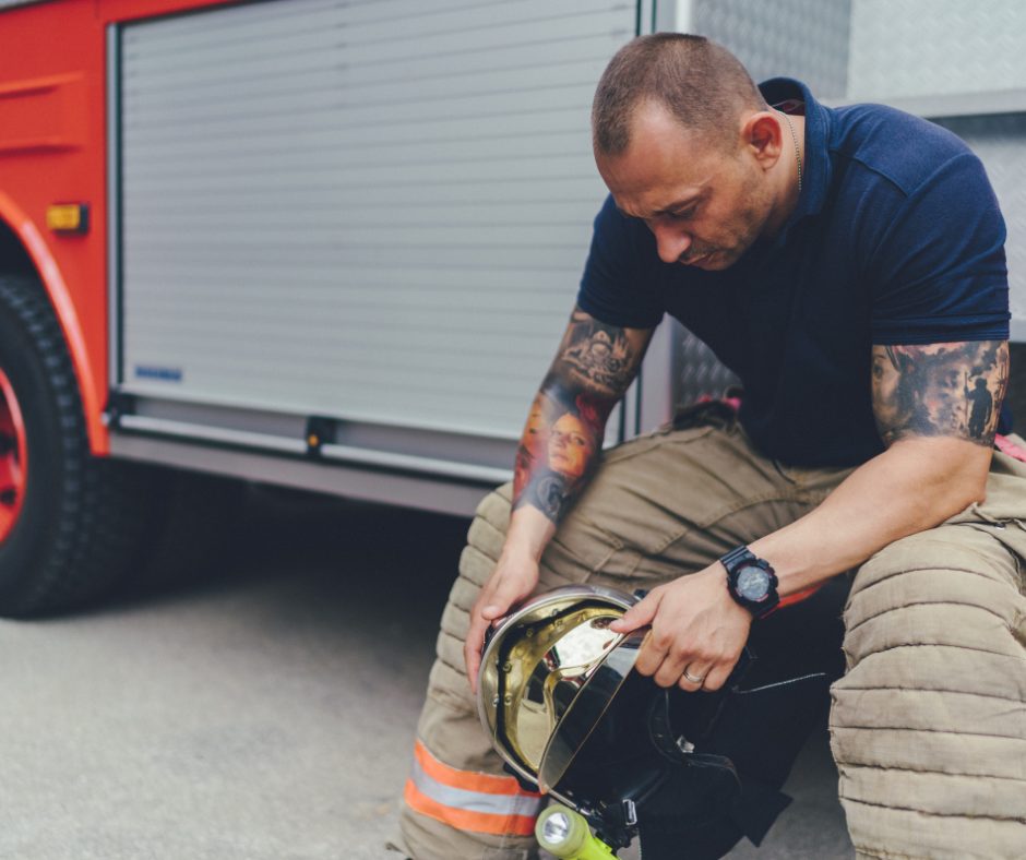 Firefighter reflecting — representing first responder mental health support